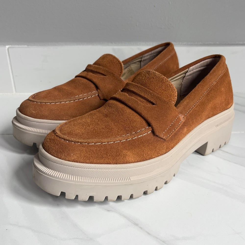 Patina Portland Leather Lug Sole Penny Loafer Rust‎ Brown Suede Platform Shoes 7